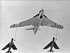 Lightning F6 fighters following XH587 Air-Air Refuelling drogues, Laverton, 1971 [Chris Wren]