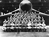 The first Vulcan at RAF Waddington in 1956. It was taken outside the ASF hanger just after it's first service. I don't know the number but no doubt some one will. Some of the people in the picture, W/O Jukes, Flt/sgt Gosling, Chief/tec Williams, SAC Ann Perryman, Cpl Bill Waddington, SAC Peter Light, Cpl Kidd and myself Peter Parkinson. [Peter Parkinson]