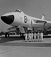 617 Sqdn Vulcan XH483, with groundcrew, at Basle International Airport, to celebrate it's opening 1958 [Peter Goude]