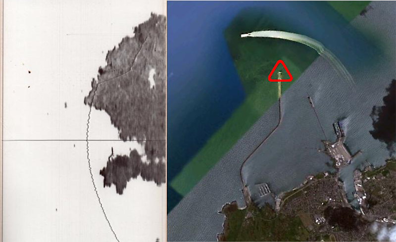 Figure 3. Holyhead Pier with an enlarged Google Earth image (including a High Speed Ferry.)